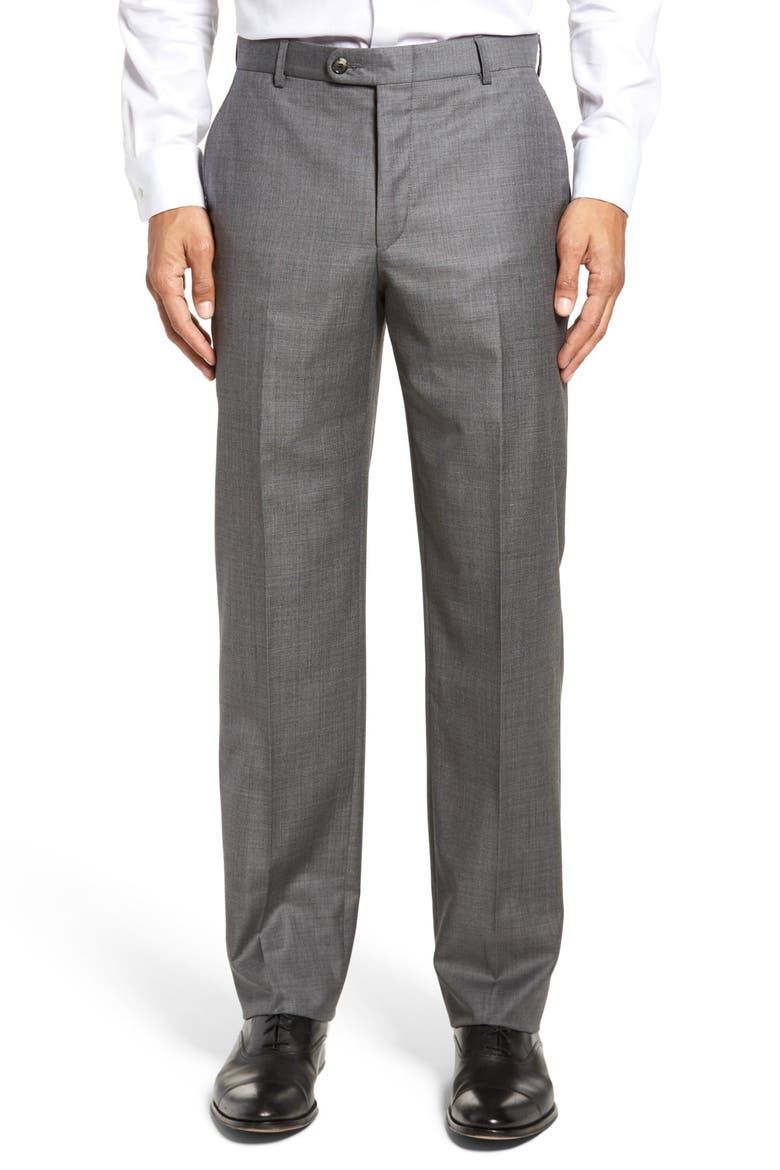 Tasmanian Grey Sharkskin Flat Front Wool Suit Separates Trousers, Main, color, MED. GREY