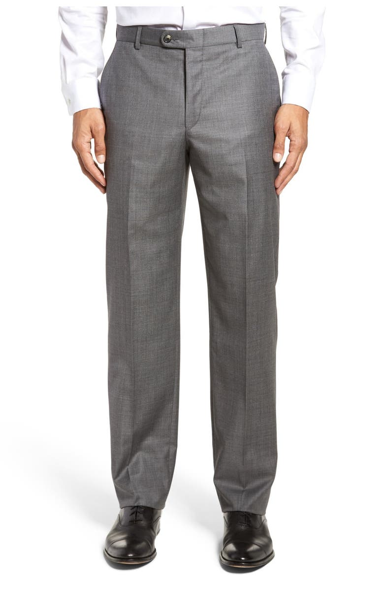 Hickey Freeman Tasmanian Grey Sharkskin Flat Front Wool Suit Separates Trousers, Main, color,
