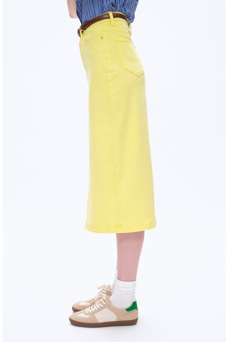 Slit Hem Denim Midi Skirt, Alternate, color, LEMON