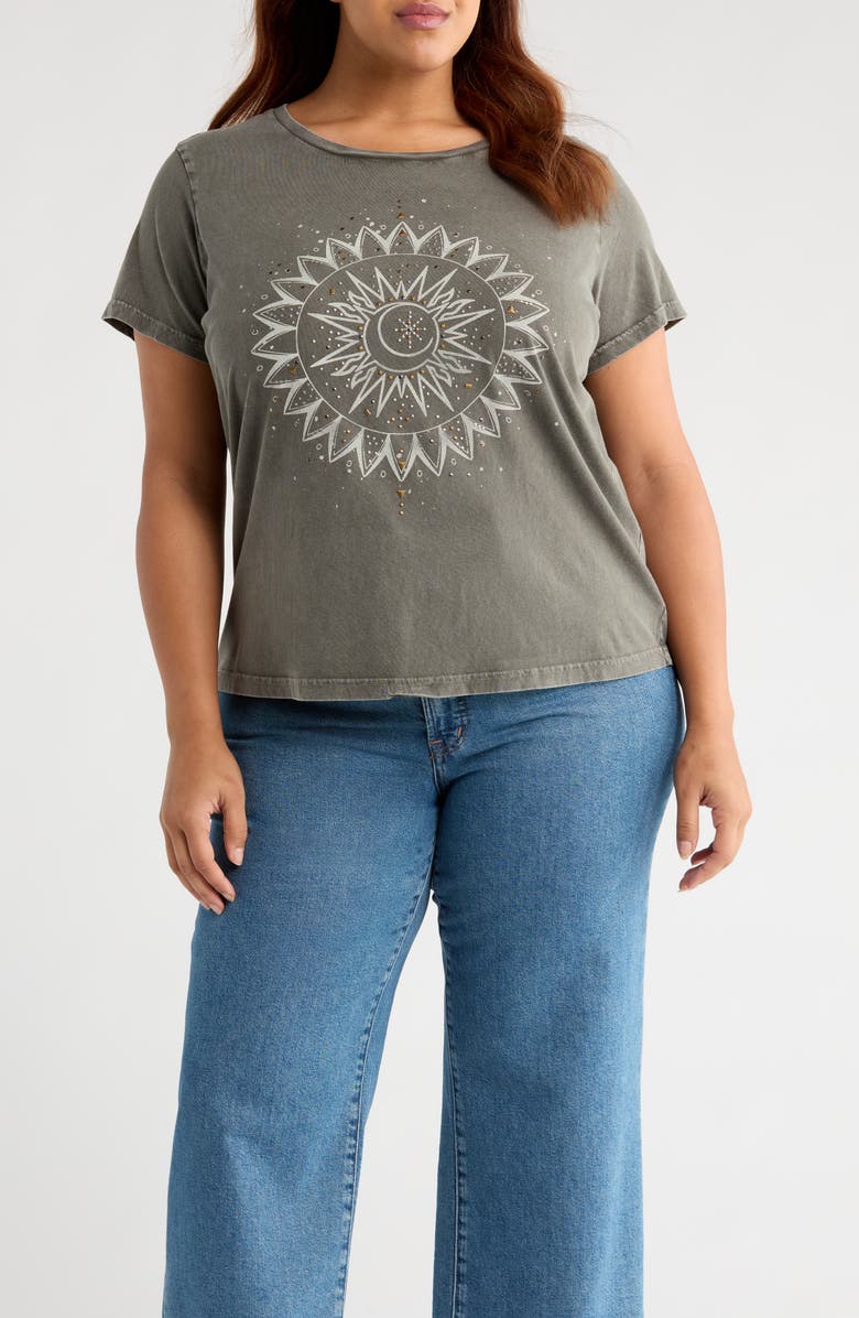 Lucky Brand Embellished Sun Graphic T-Shirt, Main, color, Beluga