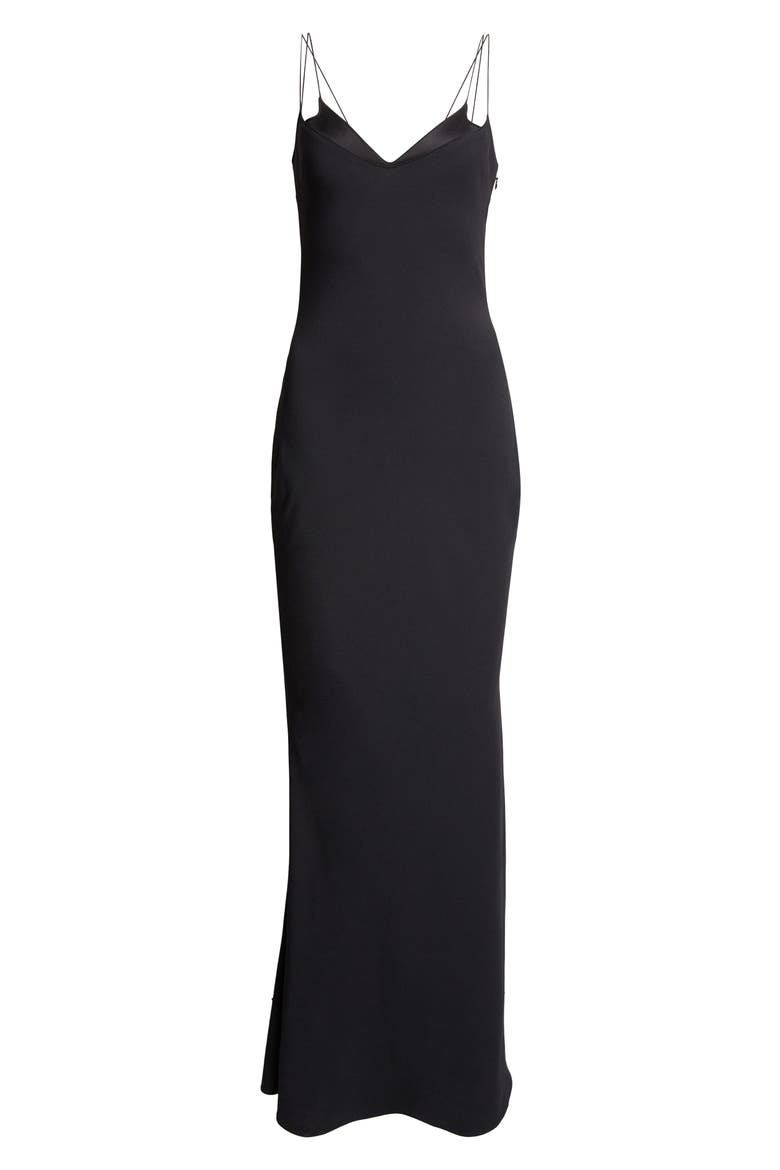 Satin Trim Crepe Slipdress, Alternate, color, BLACK