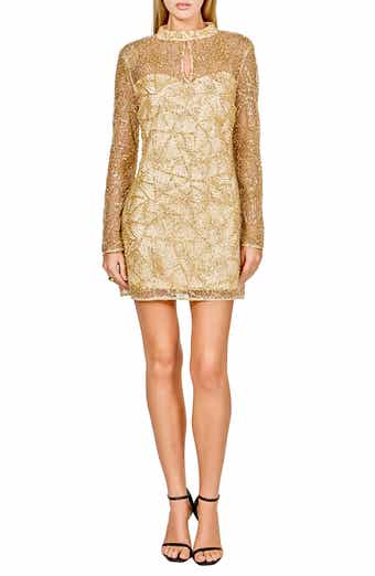 Sequin Beaded Mesh Long Sleeve Minidress