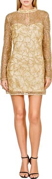 Endless Rose Sequin Beaded Mesh Long Sleeve Minidress