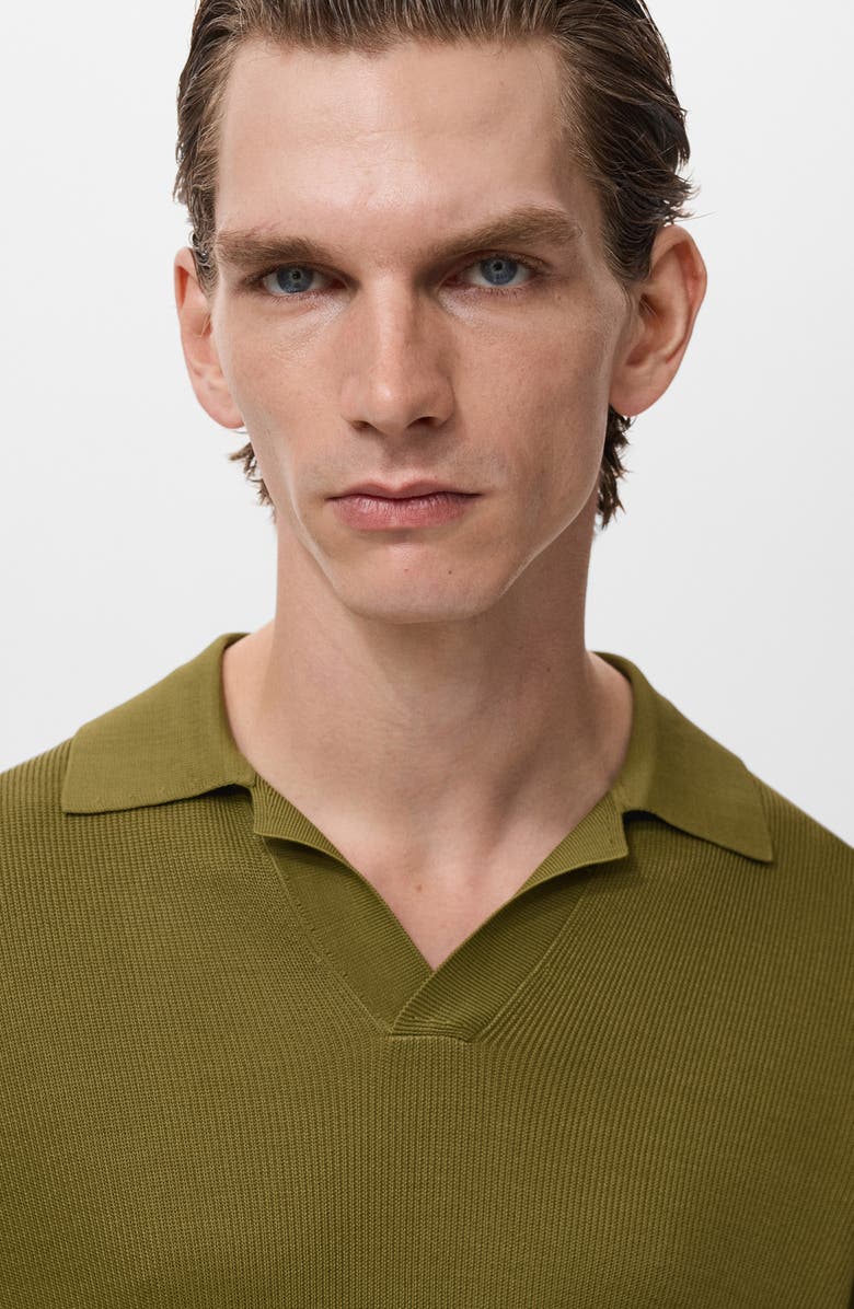 MANGO Johnny Collar Ribbed Polo Sweater, Alternate, color, Green