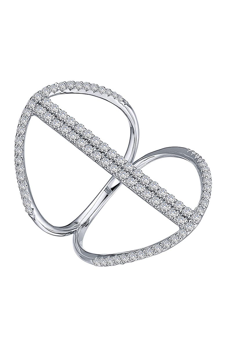 Lafonn Platinum Plated Sterling Silver Pavé Simulated Diamond Open Ring, Main, color,