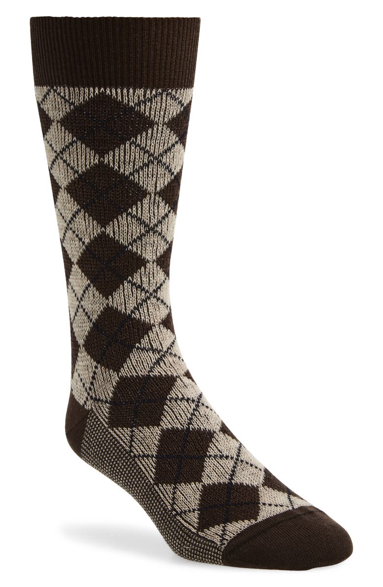 Thom Browne Argyle Jacquard Mid Calf Socks, Main, color, Brown