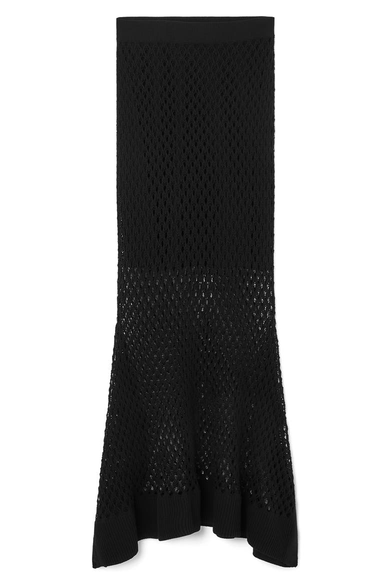 Asymmetric Open Knit Maxi Skirt, Alternate, color, BLACK DARK