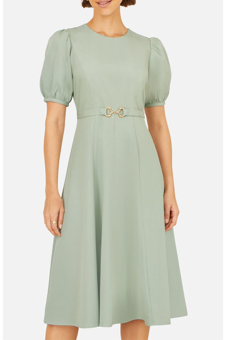 Buckle Detail Short Sleeve Skater Dress, Alternate, color, Mint Green