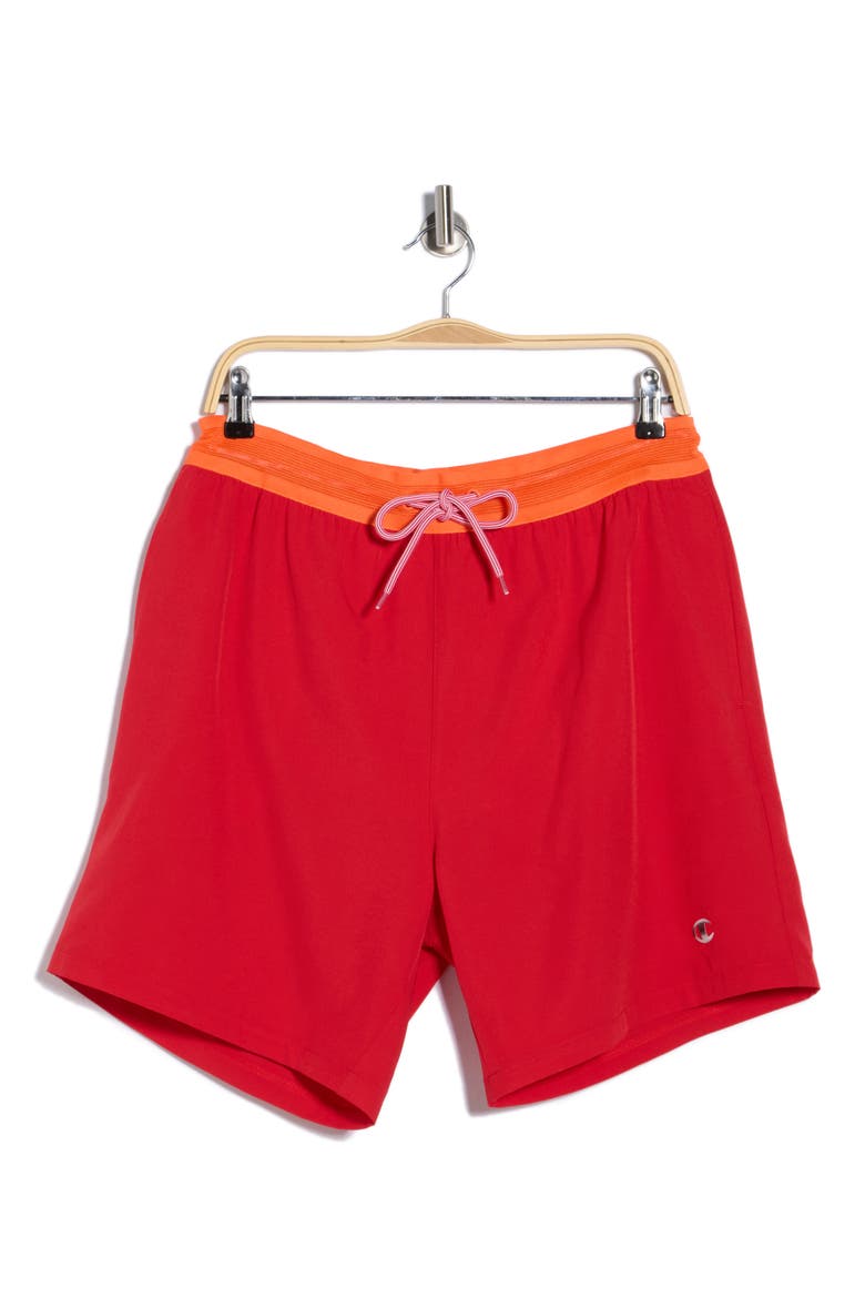 Webbed Elastic Swim Shorts, Alternate, color, RED