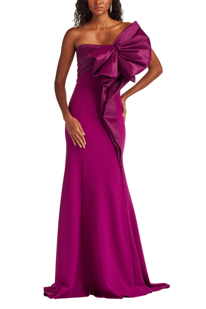 Strapless Bow Taffeta Gown, Main, color, MAGENTA