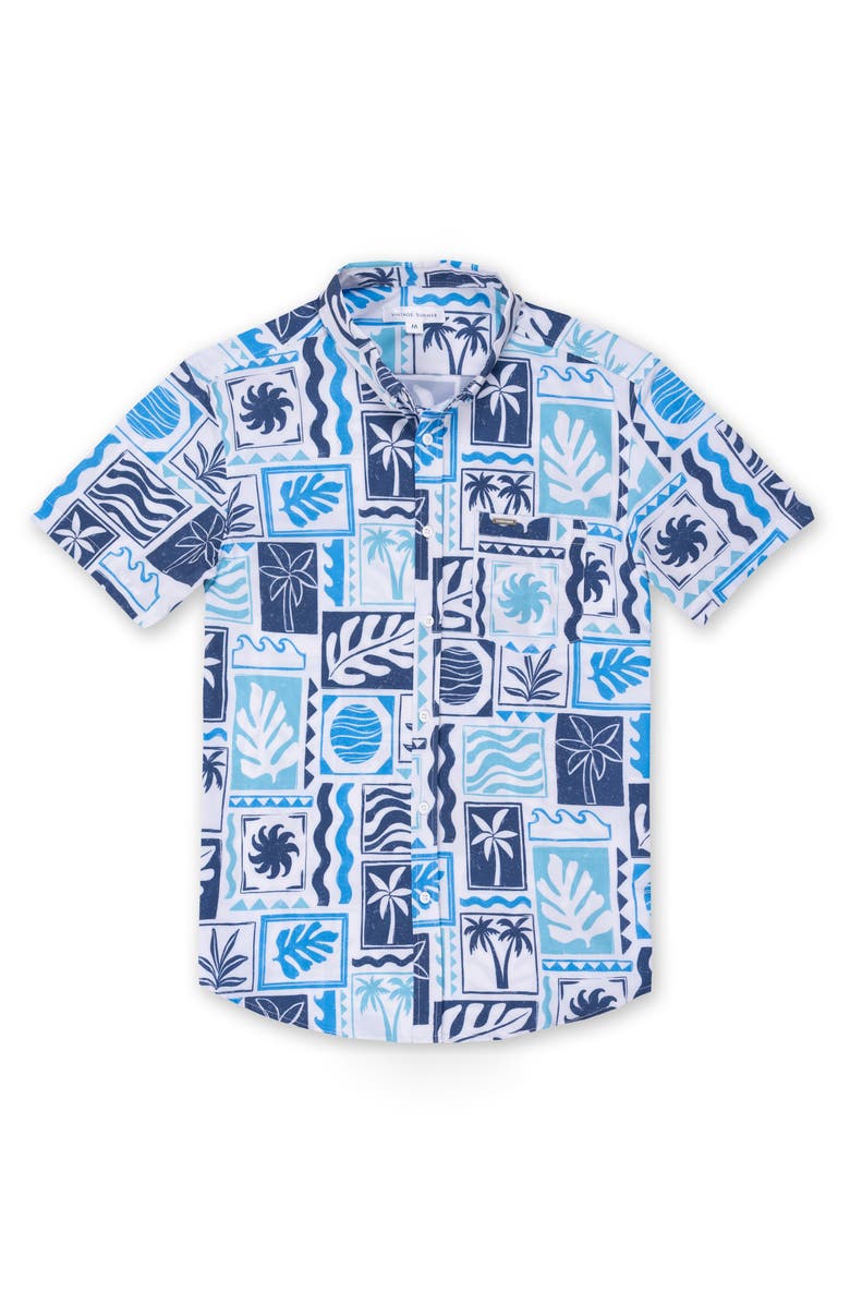 Vintage Summer Kids' Coastal Button Down Shirt, Main, color, Navy