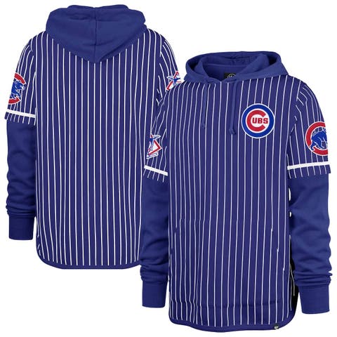 Men's '47  Royal Chicago Cubs Pinstripe Double Header Pullover Hoodie