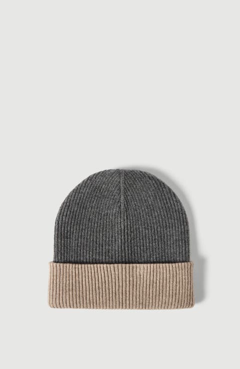Cashmere double knit ribbed beanie