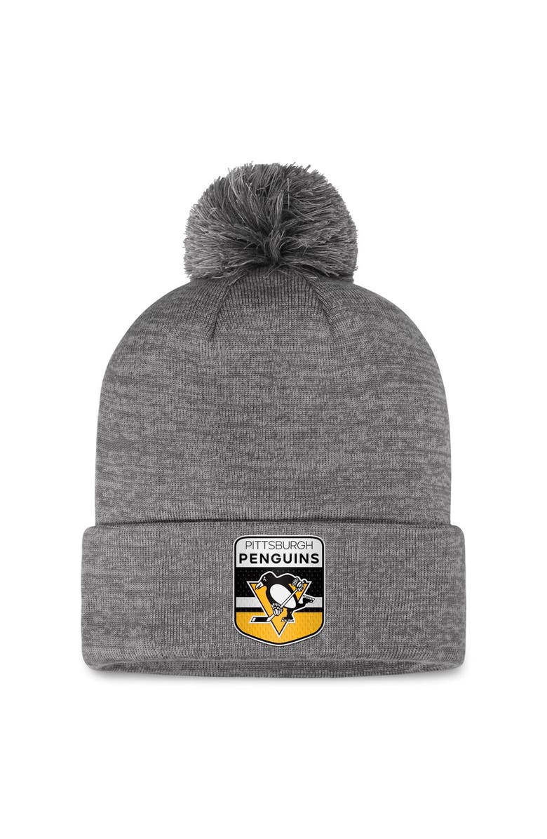 FANATICS Men's Fanatics Branded  Gray Pittsburgh Penguins Authentic Pro Home Ice Cuffed Knit Hat with Pom, Main, color, Gray