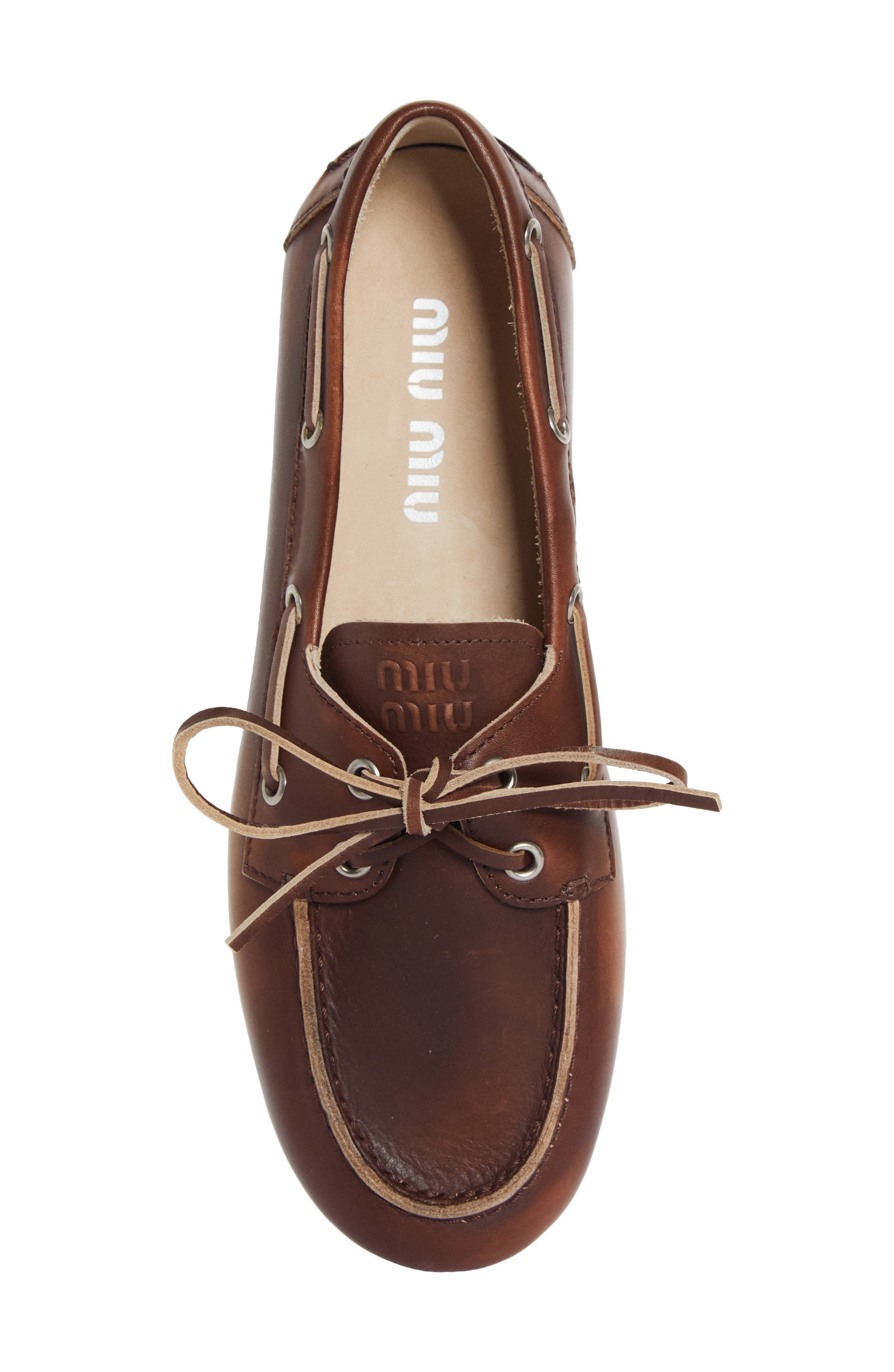 Miu Miu Boat Shoe, Alternate, color, Brown