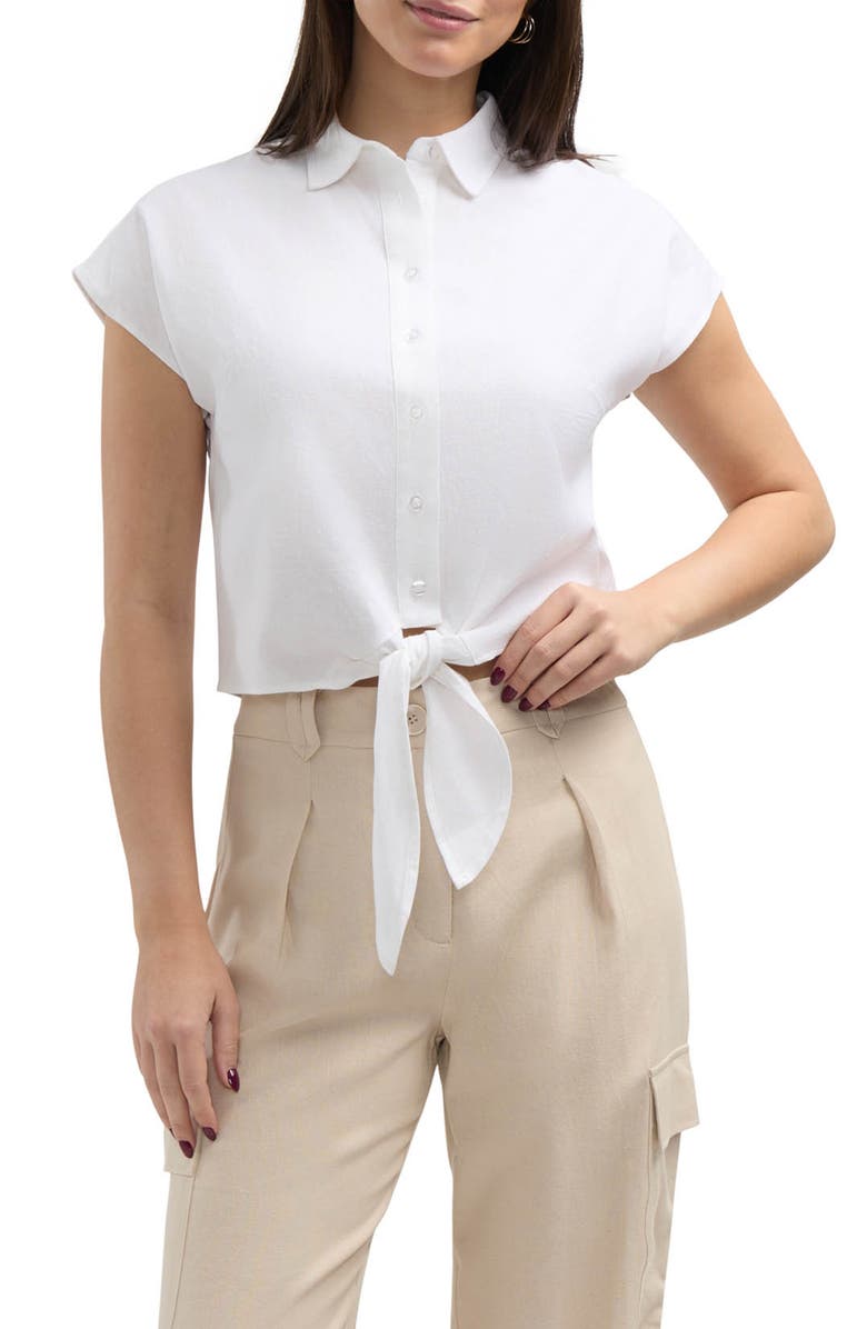 Ellen Tracy Tie Hem Button Front Top, Main, color, 