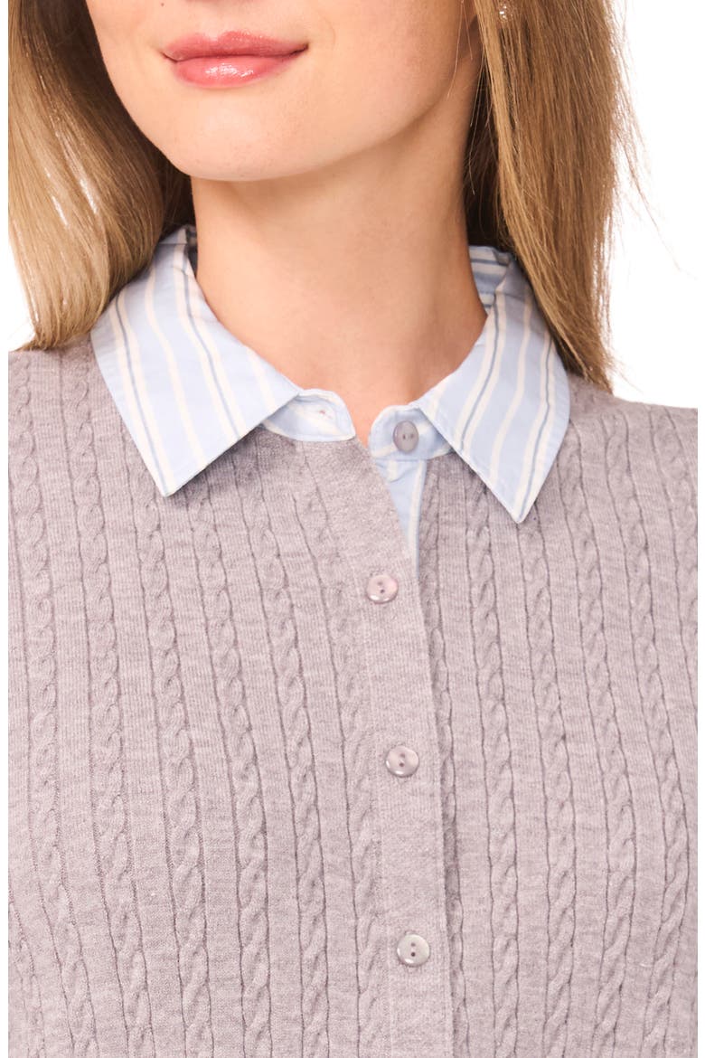 Stripe Collar Twofer Cardigan, Alternate, color, LIGHT HEATHER GREY