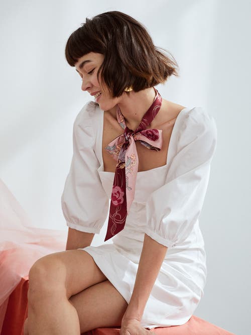Lost Pattern Nyc "dream Hunter" Silk Skinny Scarf In Pink