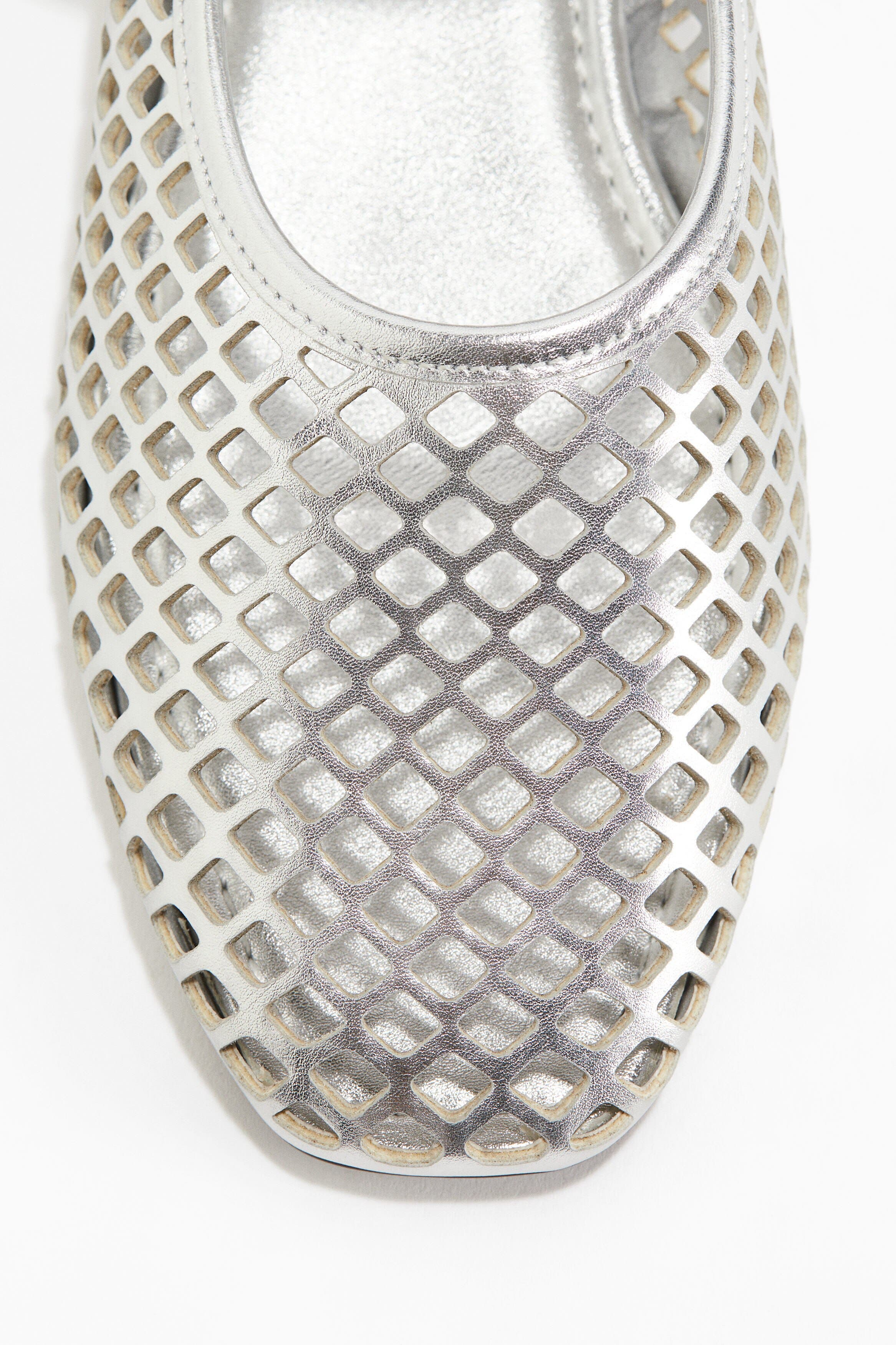 H&M Perforated Mary Jane Ballet Pumps, Alternate, color, Silver-Colored