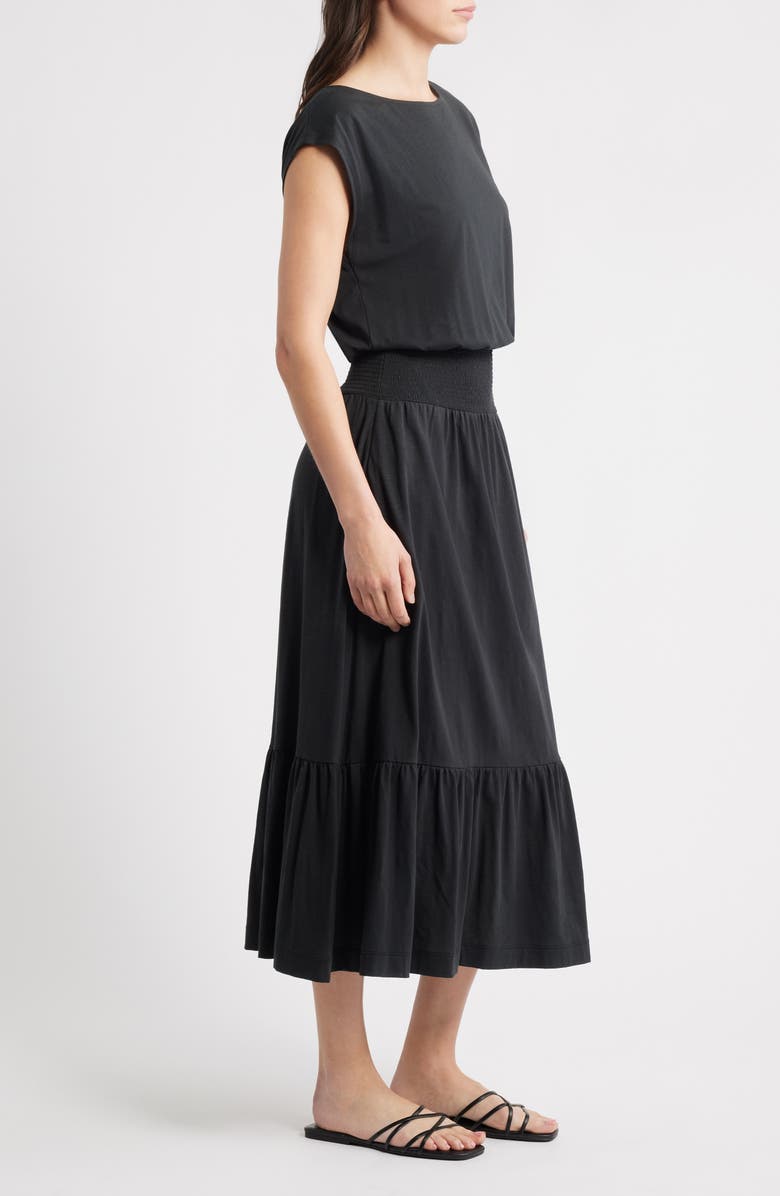 Nation LTD Evonne Smock Waist Pima Cotton Knit Dress, Alternate, color, Jet Black