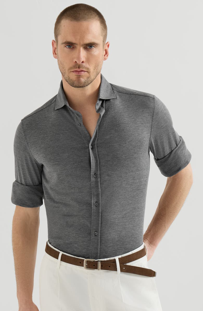 Brunello Cucinelli Lightweight jersey shirt, Alternate, color, Dark Grey