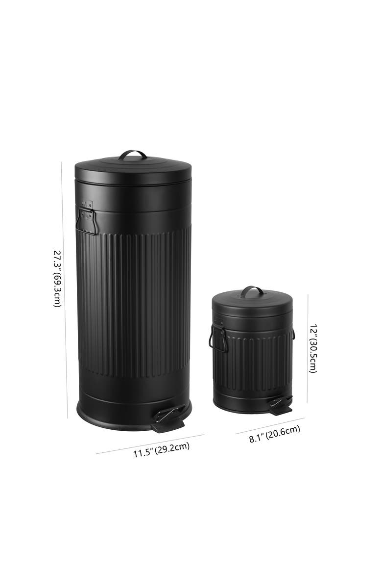 Theo Retro Step Trash Can with Soft-Close Lid and FREE Mini Trash Can, Alternate, color, Charcoal Black
