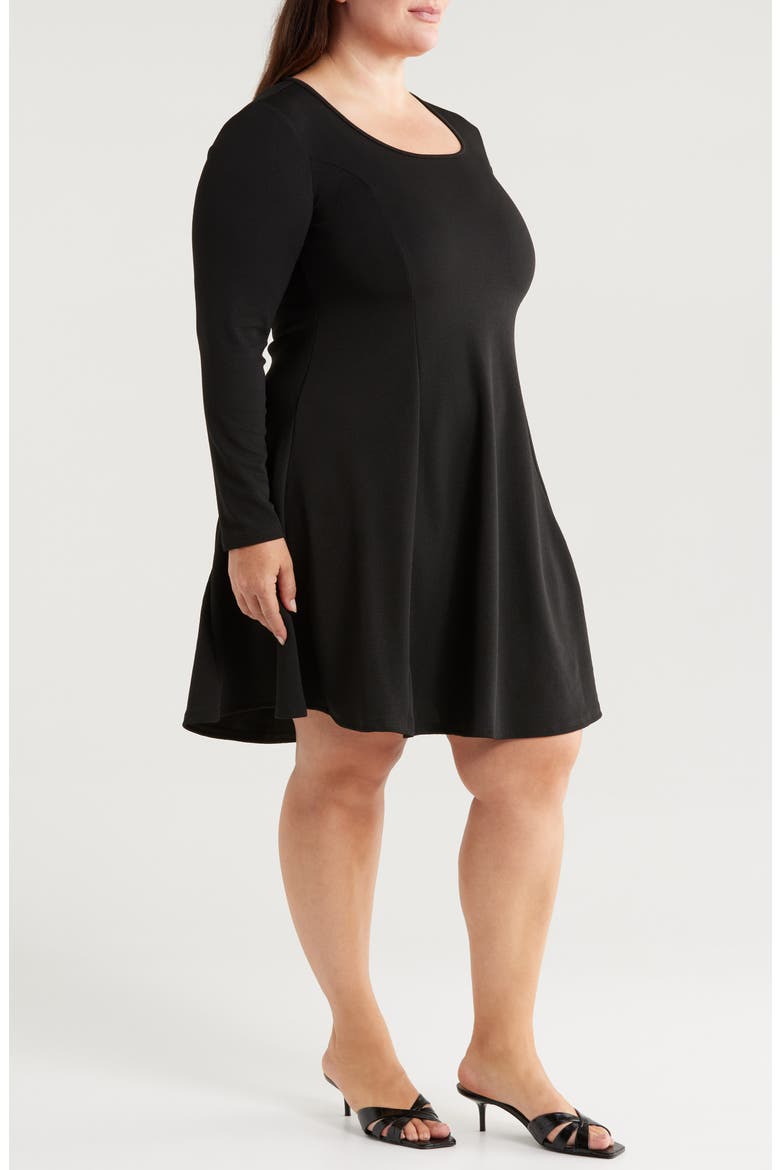 Long Sleeve A-Line Dress, Alternate, color, BLACK