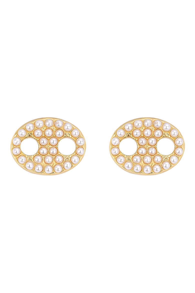 Modern Muse Faux Pearl Mariner Stud Earrings, Main, color, GOLD