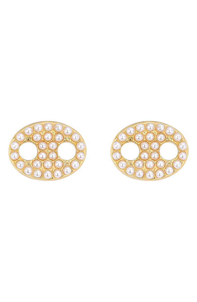 ATHRA LUXE Modern Muse Faux Pearl Mariner Stud Earrings, Main, color, 