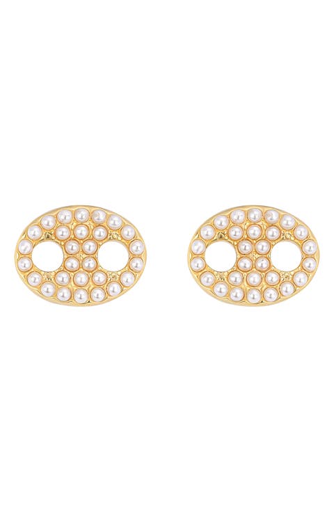 Modern Muse Faux Pearl Mariner Stud Earrings
