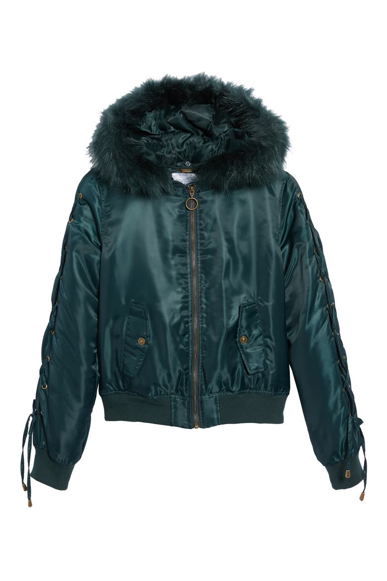 Lace-Up Sleeve Quilted Bomber Jacket, Alternate, color, JADE