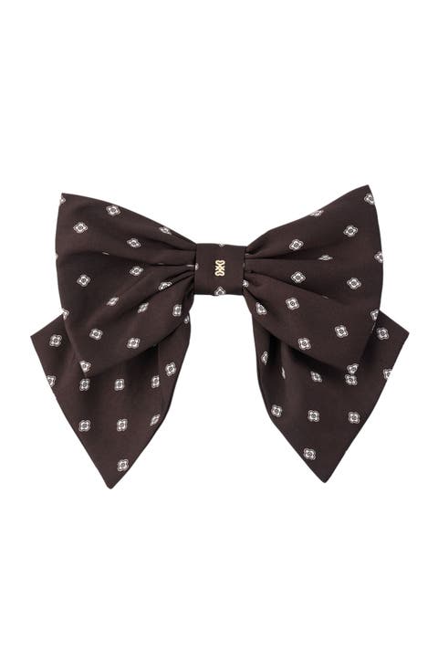 Printed satin bow barrette
