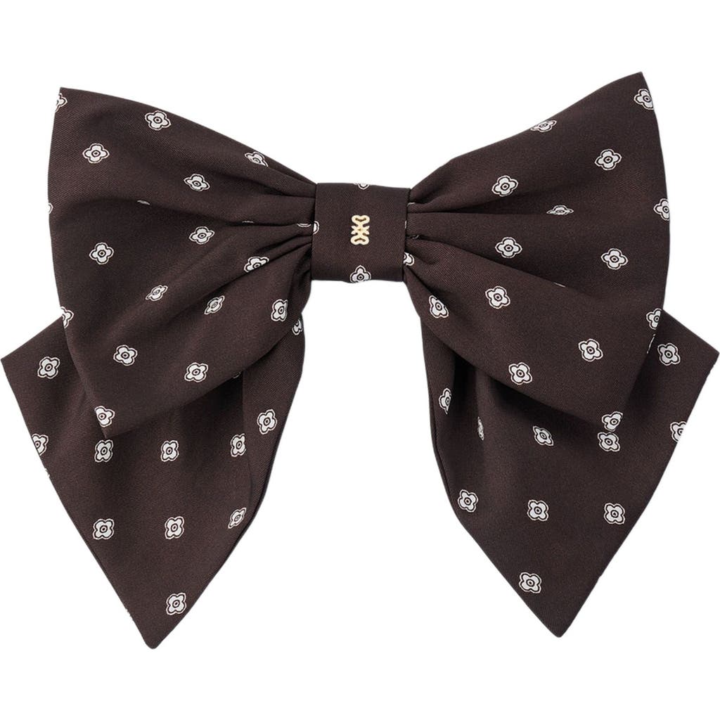 Sandro Printed Satin Bow Barrette In Brown