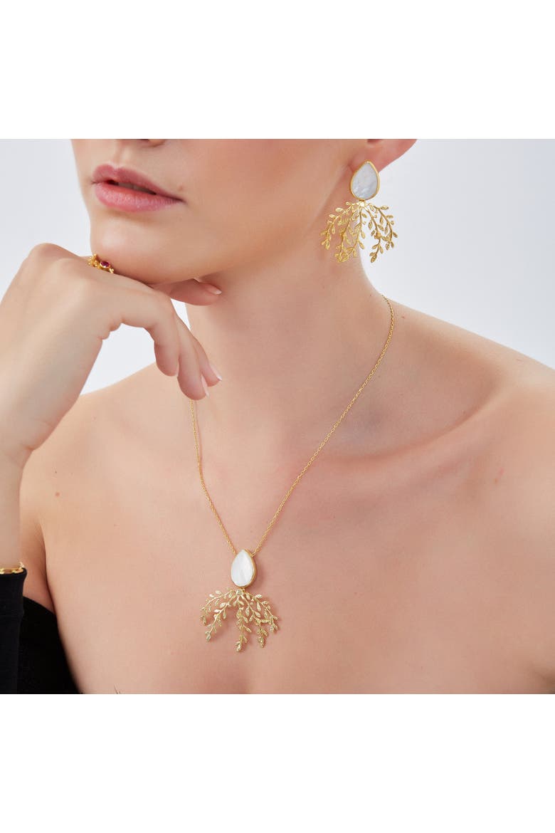 Mother Of Pearl Olive Branch Sterling Silver Necklace, Alternate, color, Gold