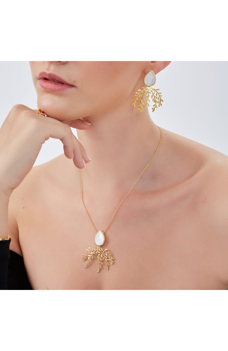 Spero London Mother Of Pearl Olive Branch Sterling Silver Necklace, Alternate, color, Gold