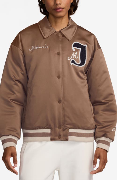 JORDAN JORDAN CHENILLE PATCH SATIN VARSITY BOMBER JACKET