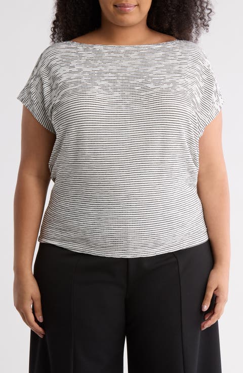 Boat Neck Cap Sleeve T-Shirt (Plus)