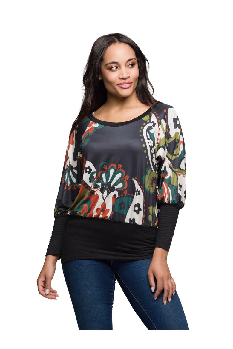 Paisley Print Dolman Sleeve Banded Top, Main, color, Gray Multi