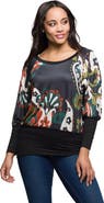 24seven Comfort Apparel Paisley Print Dolman Sleeve Banded Top