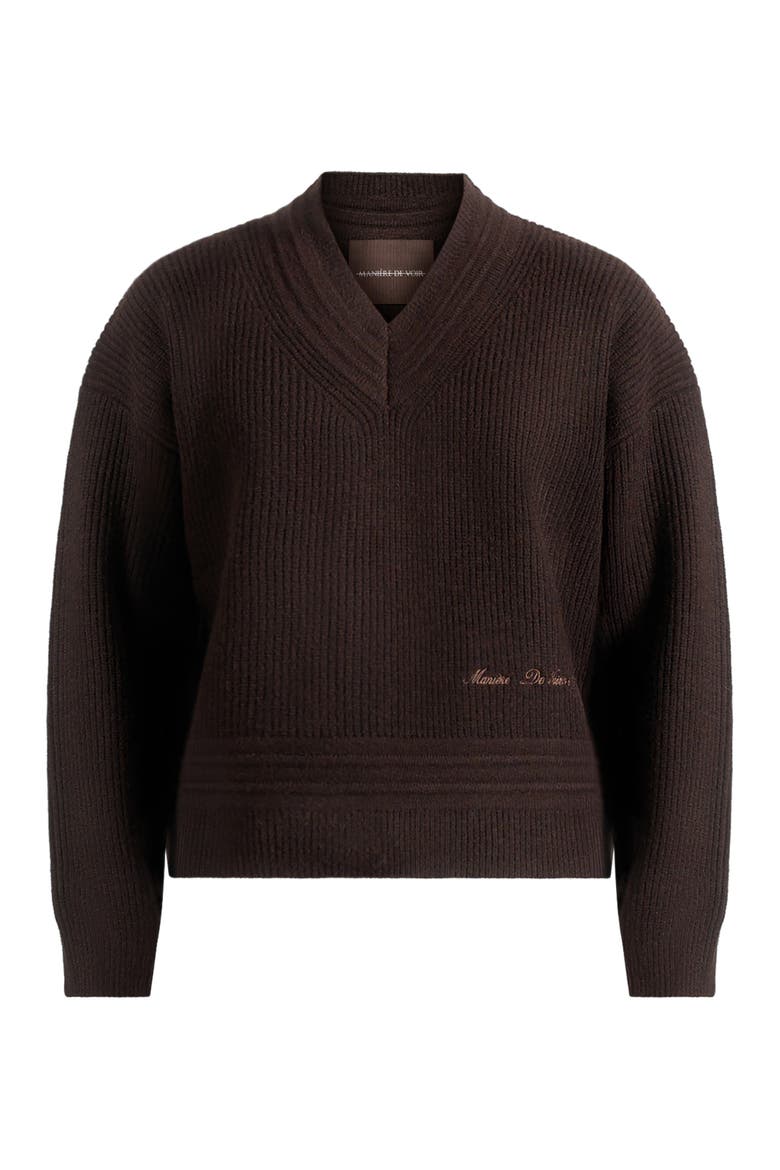 Remi V-Neck Signature Knit Jumper, Alternate, color, Brown
