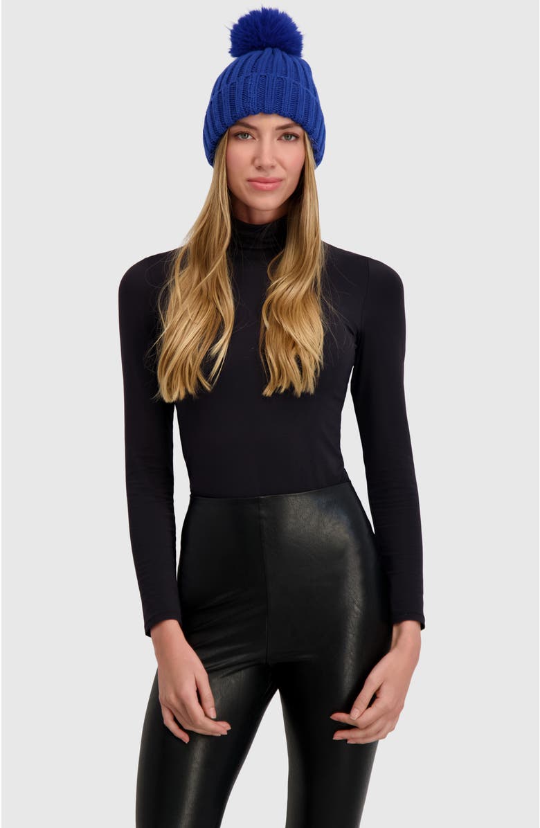 Lyla Grant Beanie Hat With Fur-Free Fox (Faux Fur) Pompom, Main, color, Royal Blue/Royal Blue