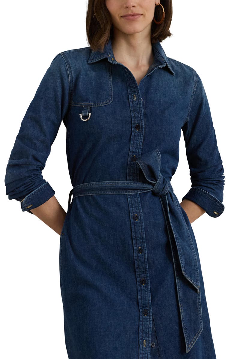 Lauren Ralph Lauren Horsebit Belted Long Sleeve Denim Shirtdress, Alternate, color, Atecco Wash