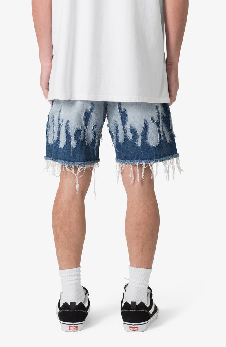 mnml Flame Rip & Repair Cutoff Denim Shorts, Alternate, color, Blue