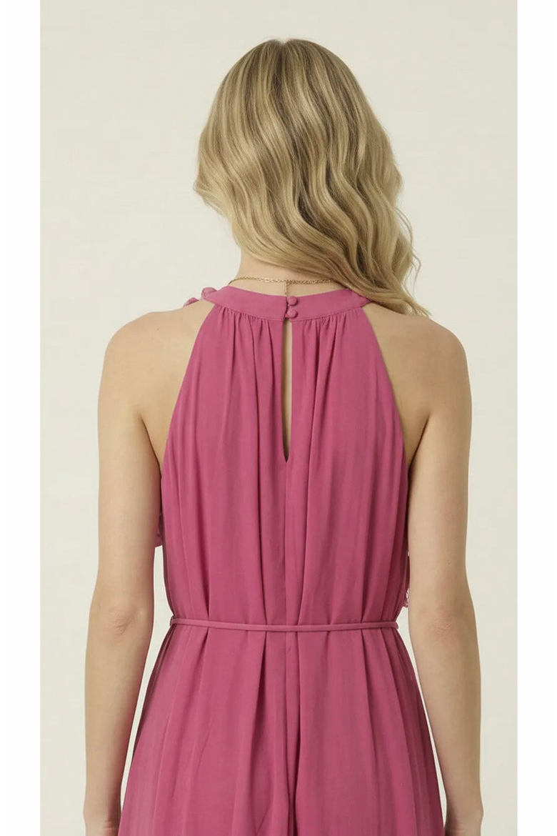 Floral Appliqué Halter Midi Dress, Alternate, color, Magenta