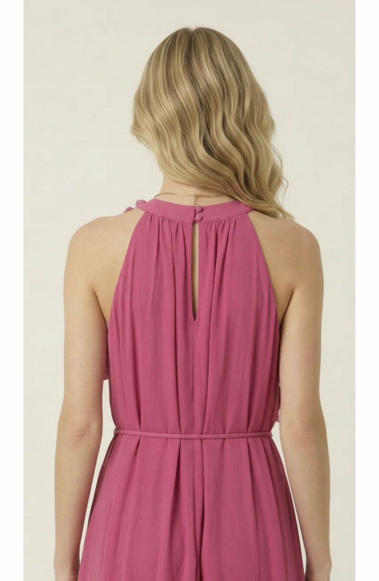 Modenaire Floral Appliqué Halter Midi Dress, Alternate, color, Magenta