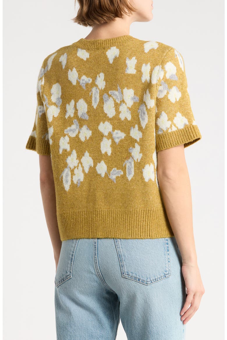Floral Short Sleeve Sweater, Alternate, color, CHARTREUSE
