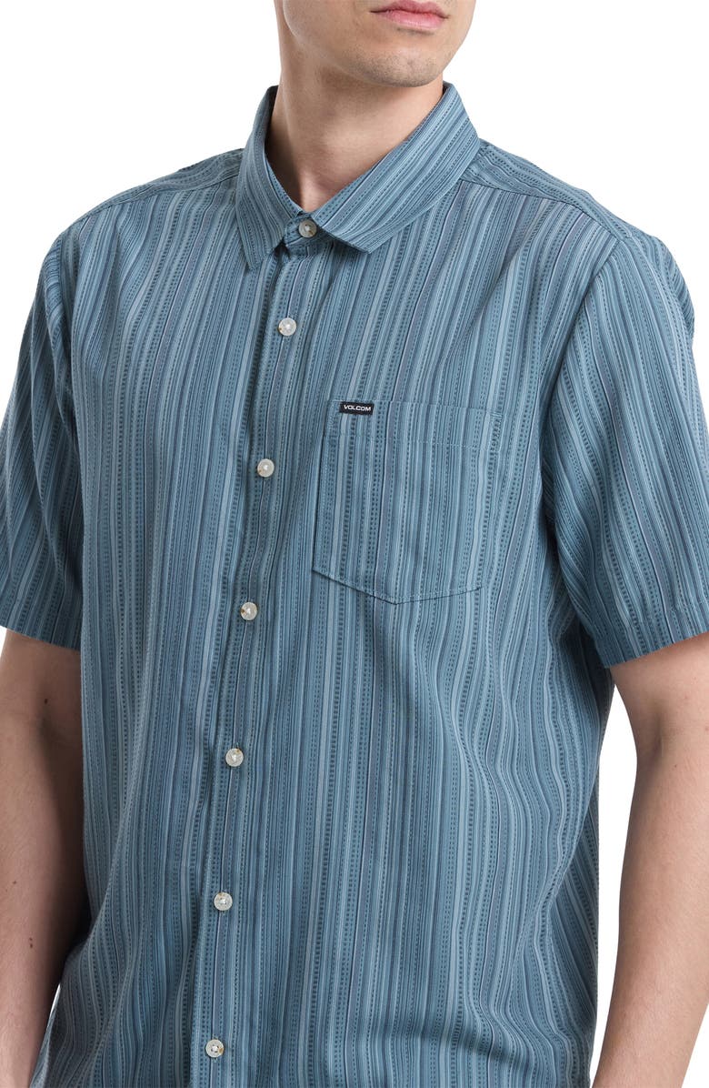 Volcom Jahstripe Short Sleeve Button-Up Shirt, Alternate, color, Blue/ Green Stripe