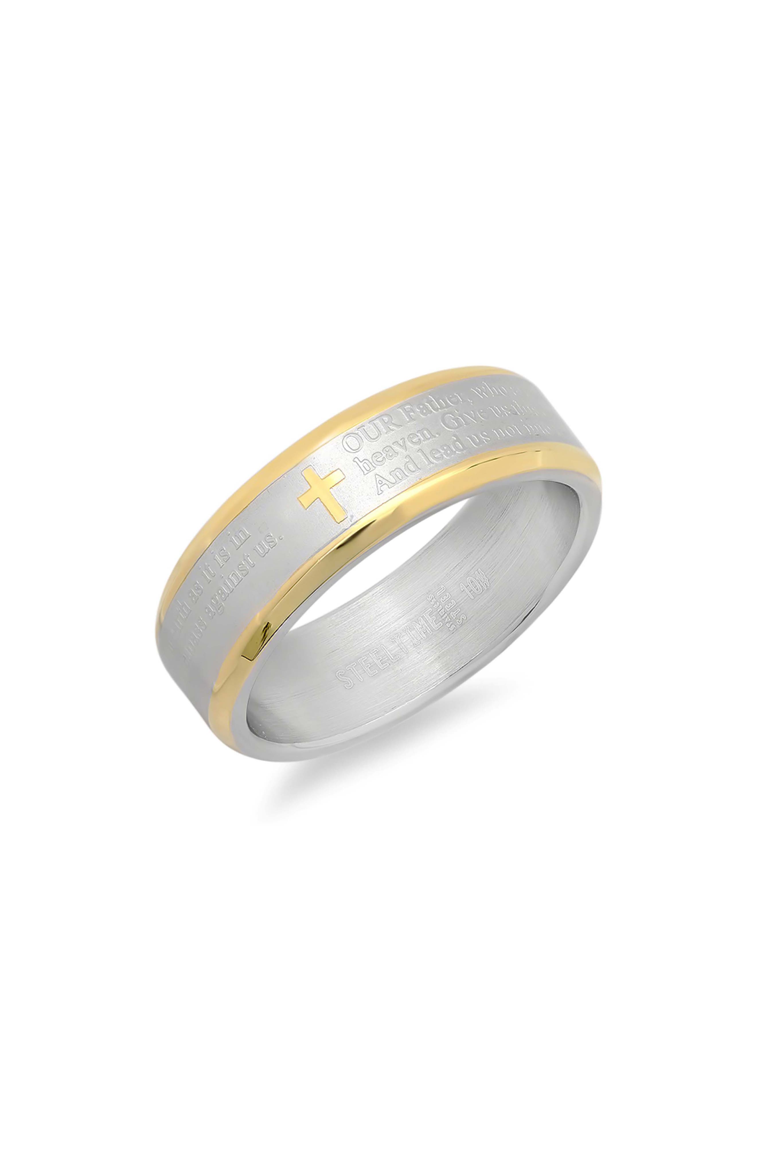 STEELTIME Two-Tone Stainless Steel Lord's Prayer Band Ring