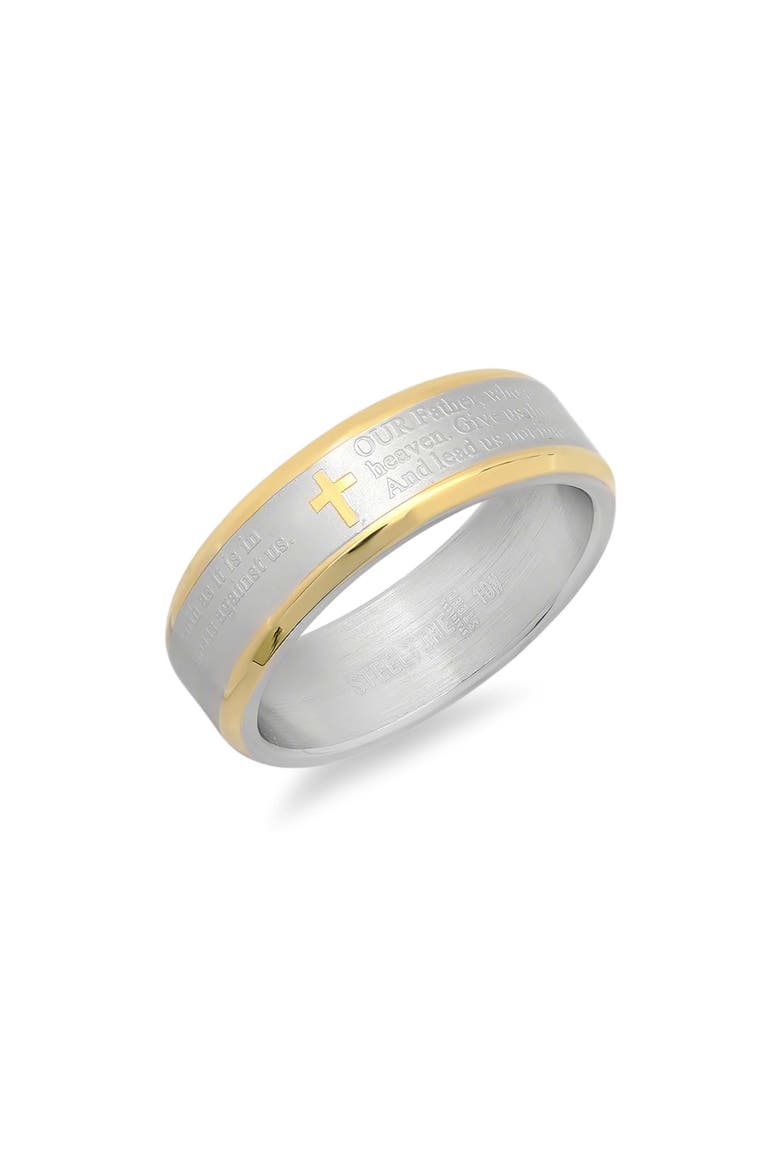 Two-Tone Stainless Steel Lord's Prayer Band Ring, Main, color, SILVER/GOLD