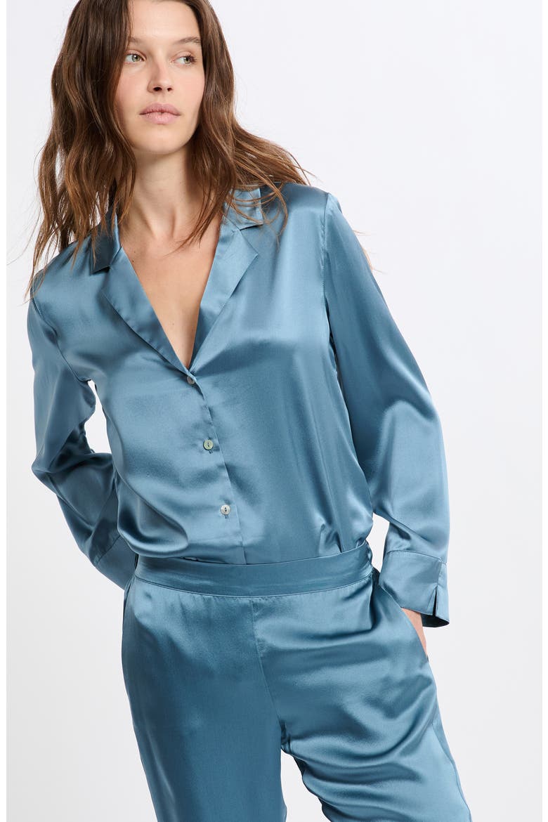 Pearly Silk Chemise Button-Up Pajama Shirt, Alternate, color, ENCRE